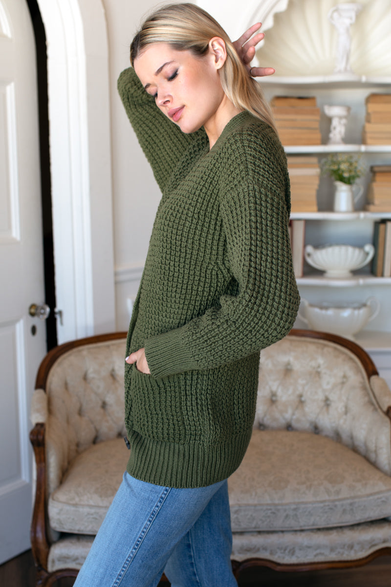 Cozy Cotton Cardigan - Olive Tanguis Cotton