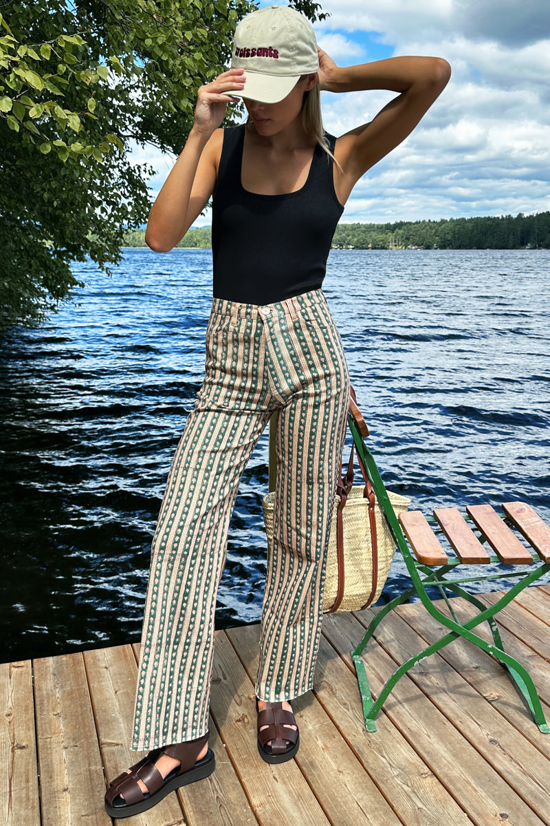 Everyday Pant - Vintage Floral Stripe Pine Organic