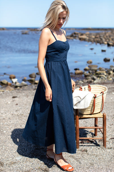 Florentine Layering Dress - Navy Seersucker - Emerson Fry