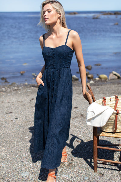womens blue seersucker dress The Elisabeth Dress in Striped Seersucker main image 0