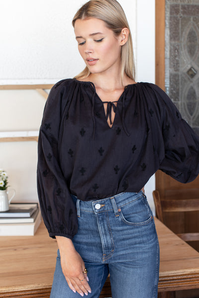 Folk Top - Embroidered Clover Midnight - Emerson Fry