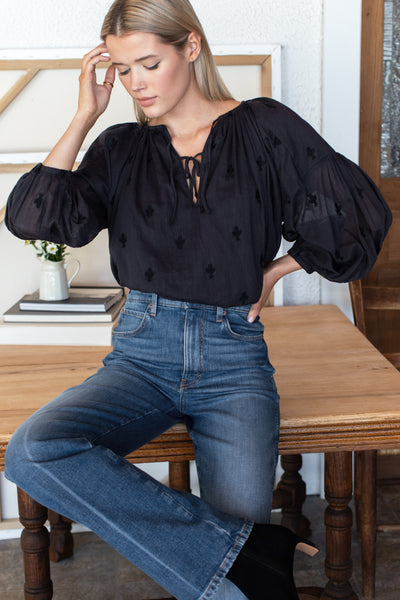 Folk Top - Embroidered Clover Midnight - Emerson Fry