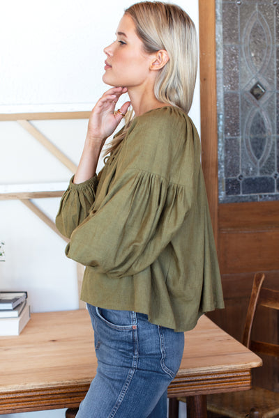 Folk Top - Gothic Olive Linen - Emerson Fry