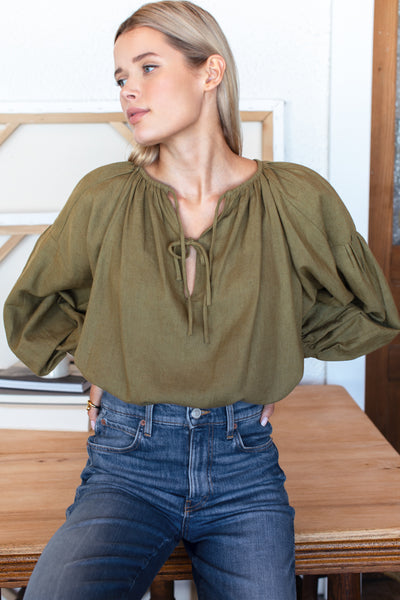 Folk Top - Gothic Olive Linen - Emerson Fry