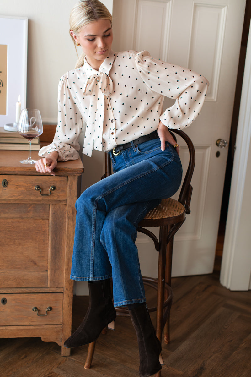 Frankie Blouse - Small Dots Ivory + Black