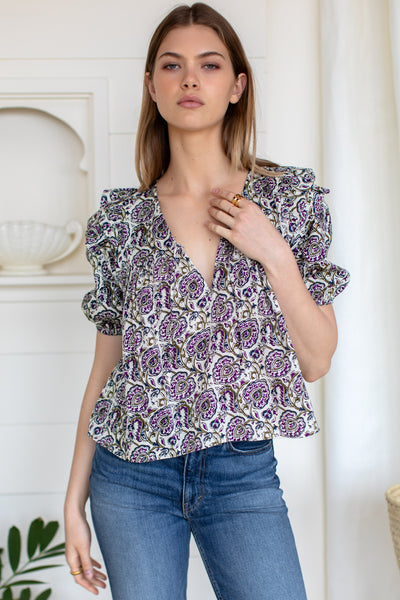 Frill V Isla Top - Aubergine Vines - Emerson Fry