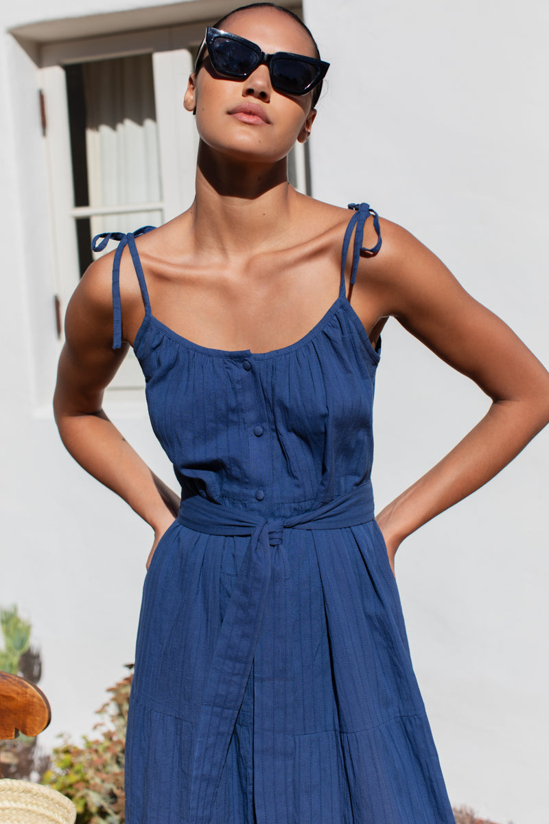 India Button Front Sundress 2 - Blue Indigo