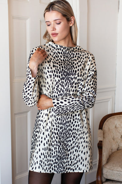 leopard print dress white Jewel Neck Dress