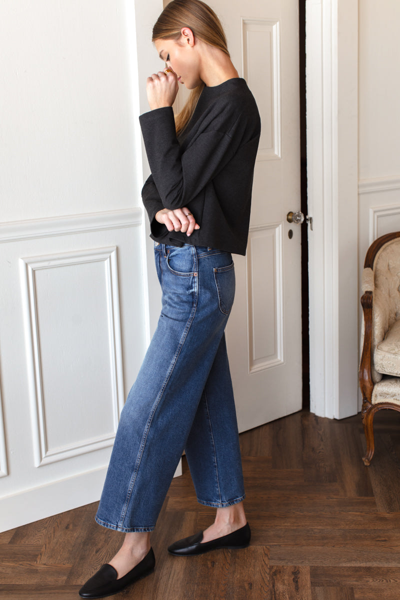 Jewel Neck Top - Charcoal
