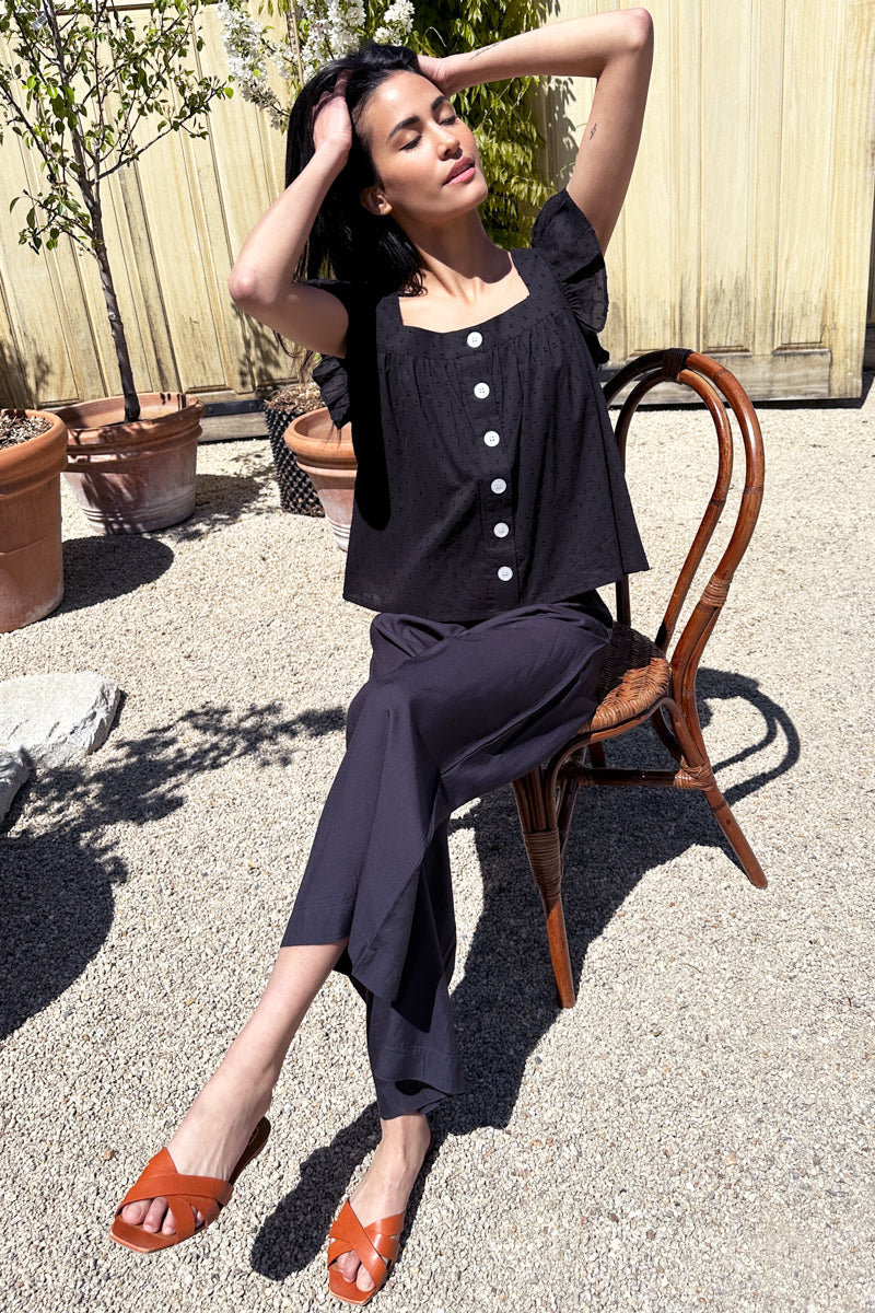 Laurent Flutter Top - Swiss Dot Black Organic
