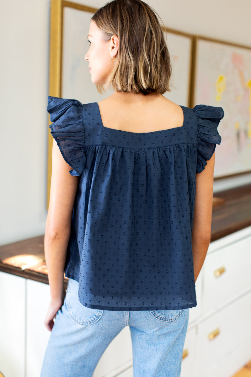 Laurent Flutter Top - Swiss Dot Midnight Organic