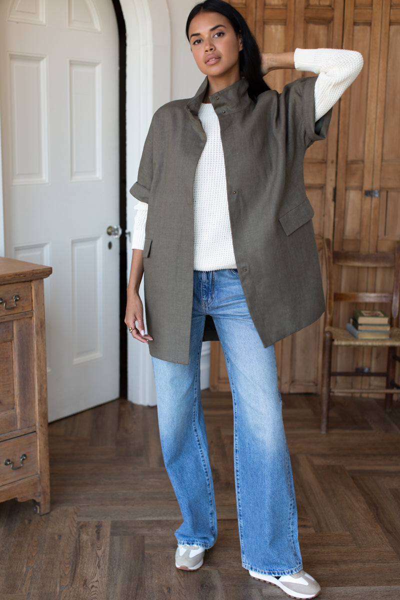 Layering Jacket - Army Green Linen