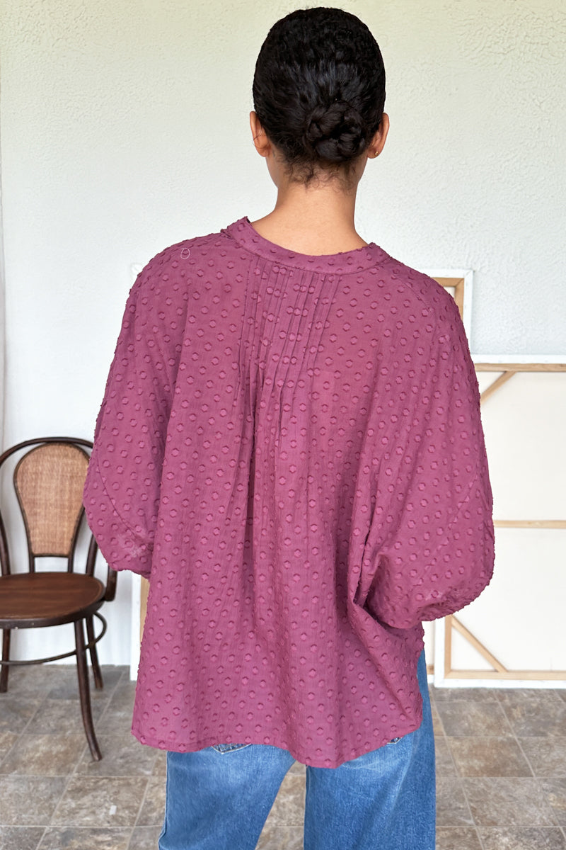 Mandarin Collar Top - Crushed Berry Swiss Dot Organic