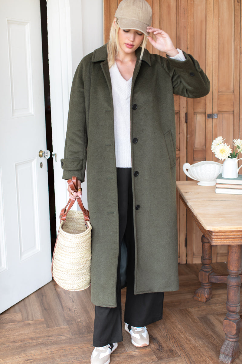 Maxi Overcoat - Army Wool
