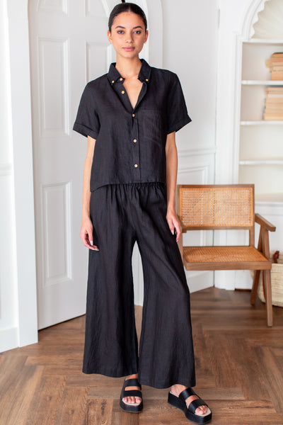 Pull On Pant - Jet Black Linen - Emerson Fry