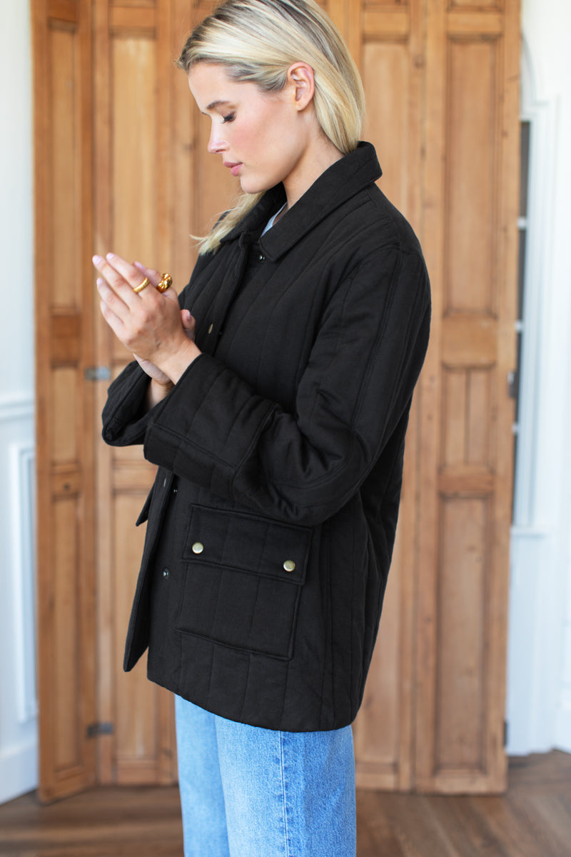 Quilted Barn Coat - Jet Black Organic