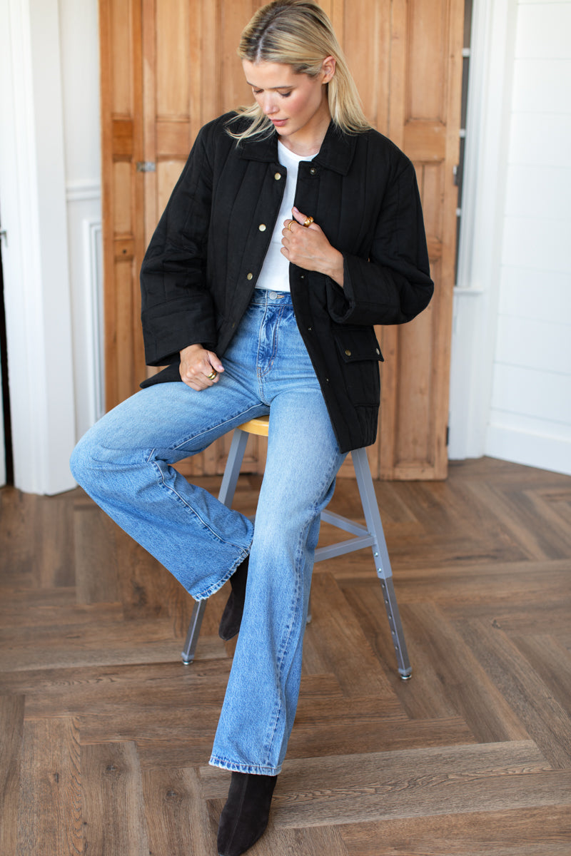Quilted Barn Coat - Jet Black Organic