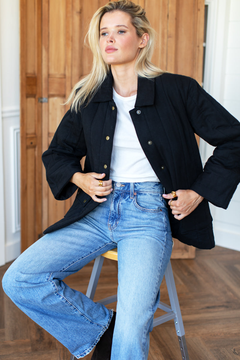 Quilted Barn Coat - Jet Black Organic