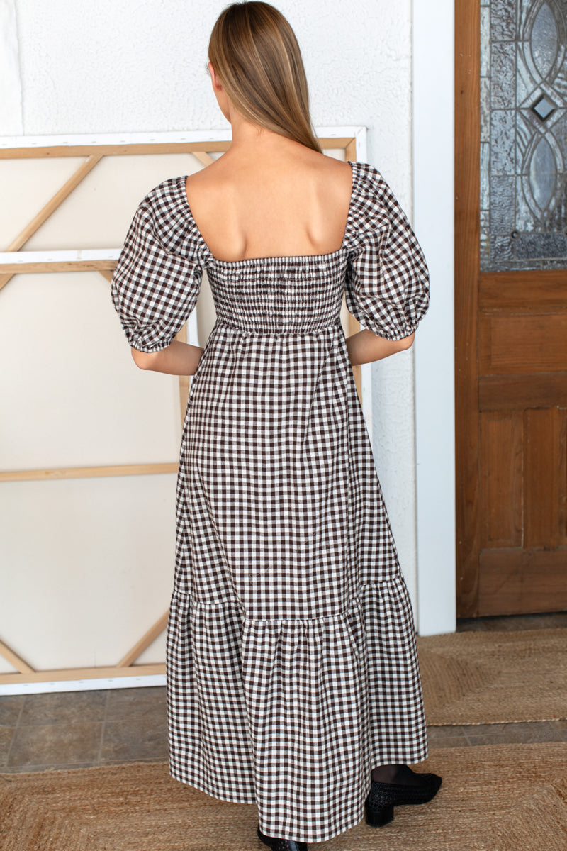 Santiago 4 Maxi Dress - Cocoa Gingham
