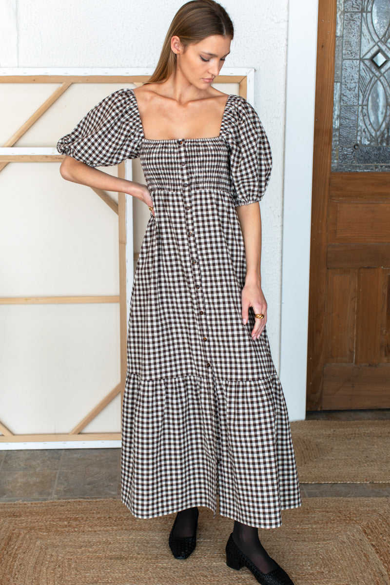 Santiago 4 Maxi Dress - Cocoa Gingham