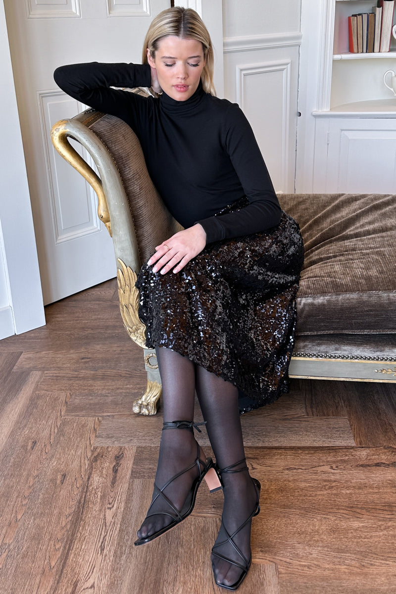Sequin Pencil Skirt - Black Sequin