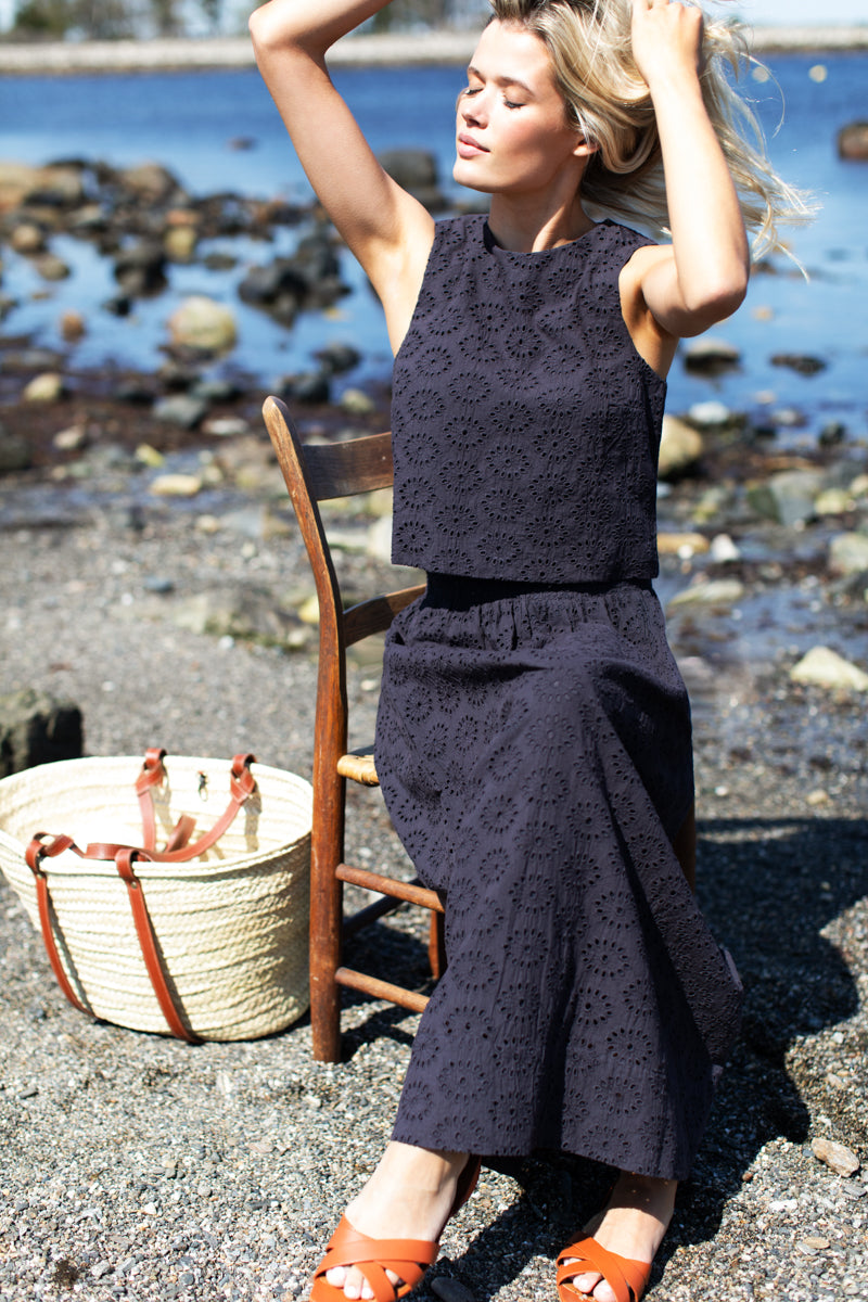 Wide Hem Skirt - Midnight Eyelet