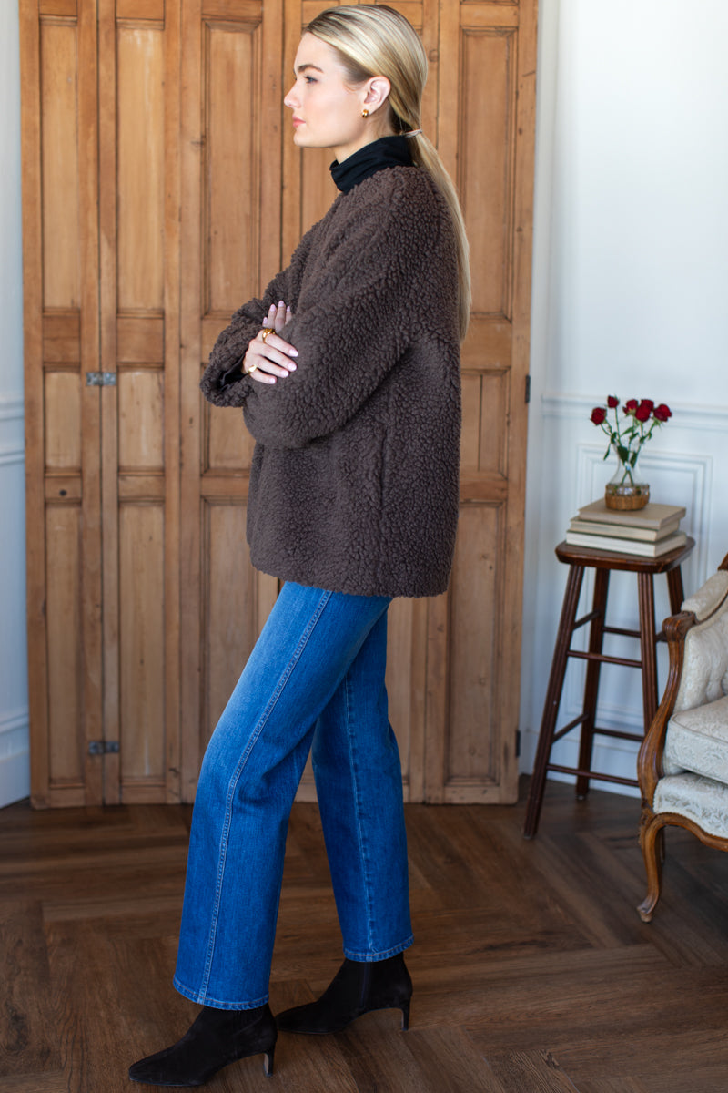 Emile Collarless Short Coat - Chocolate Boucle