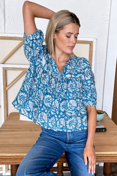 Puff Isla Top - Cassis Blue - Emerson Fry