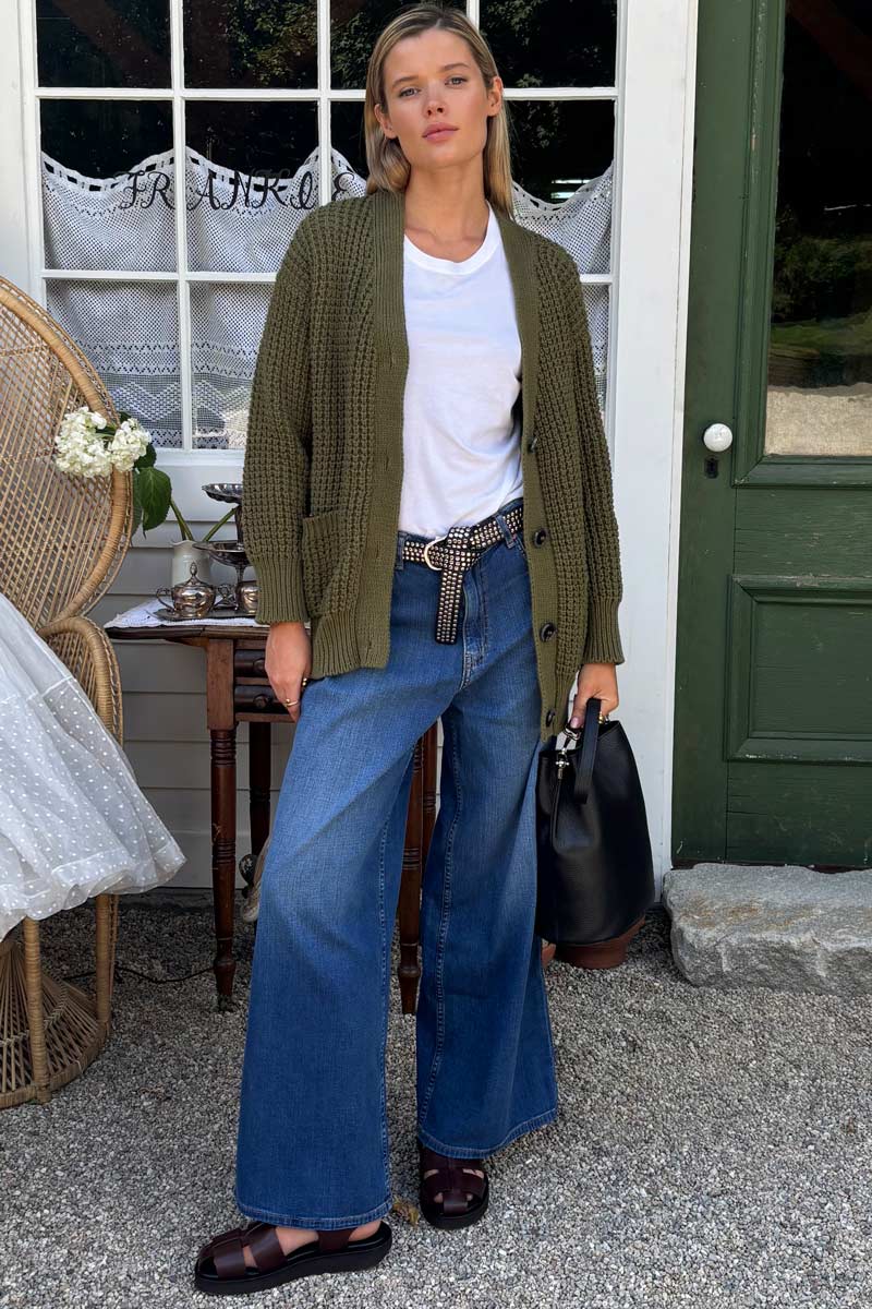 Cozy Cotton Cardigan - Olive Tanguis Cotton