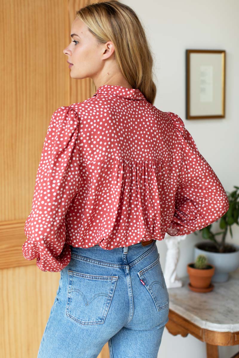 Button Down Blouse - Painted Dot Spice