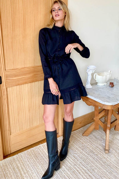 Frances Mini Dress - Black Linen - Emerson Fry Frances Mini Dress - Black Linen - Emerson Fry