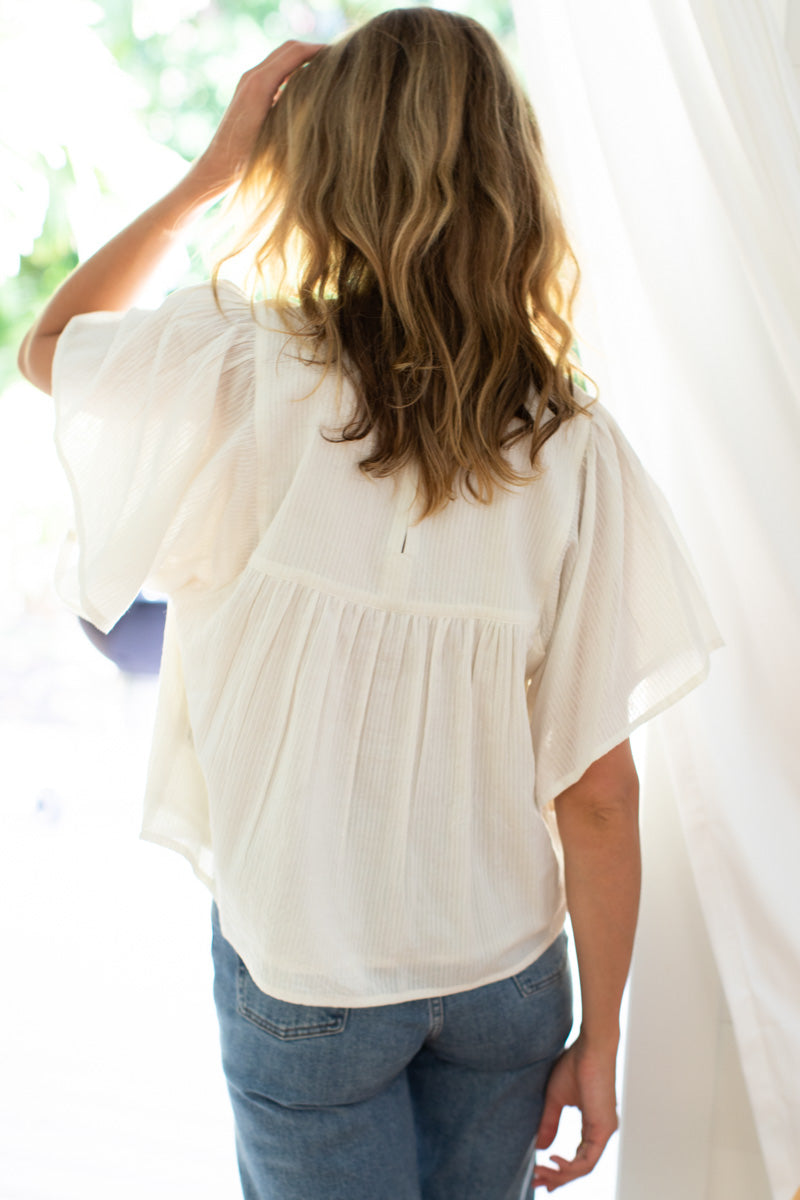 Basalie Top - Dobby Stripe White