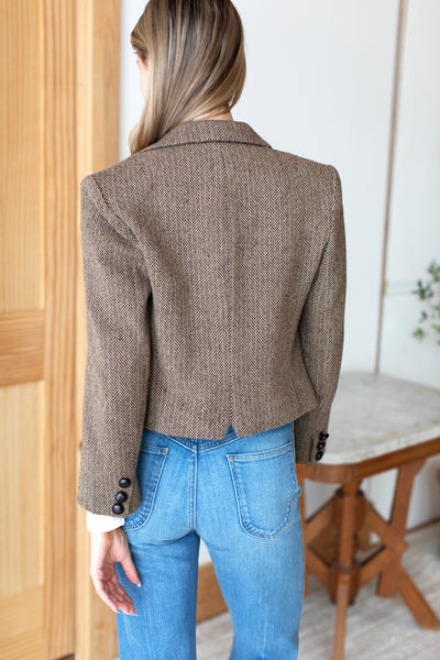 Cropped Blazer Brown Herringbone Emerson Fry