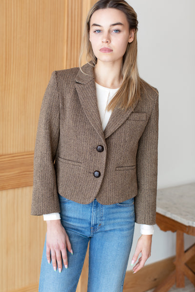 Cropped Blazer Brown Herringbone Emerson Fry