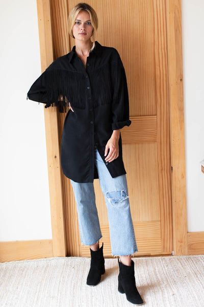 シェリエ sheller fringe stripe shirt dress fringe stripe shirt dress – shéller / シェリエ