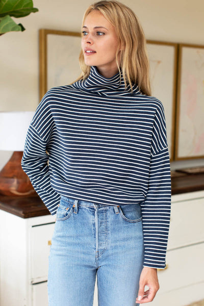 FW23 Funnel Neck Top - Navy Stripe