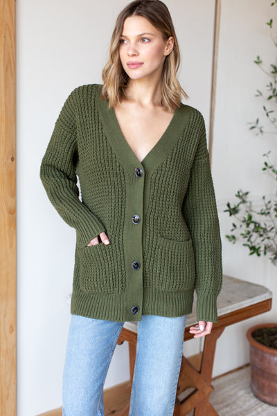 Cozy Cotton Cardigan - Olive Tanguis Cotton - Emerson Fry