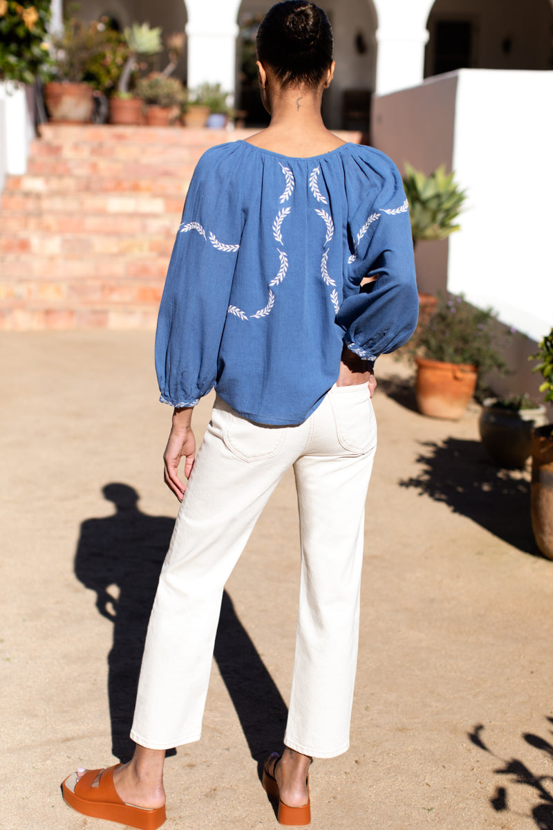 Lucy Dove Embroidery Blouse - Riviera Flax