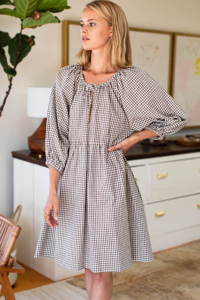 slim fit dress slacks Rakel Keyhole Short Dress - Coffee Gingham
