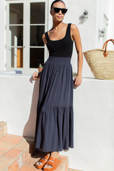 【THE MOZZ】Louis Shirring Skirt EmersonFryShirredSkirtPolarNig