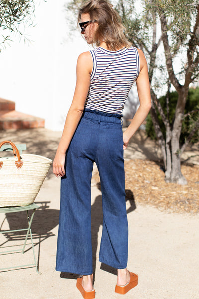 Zip Front Tulip Crop Flare 2 - Indigo