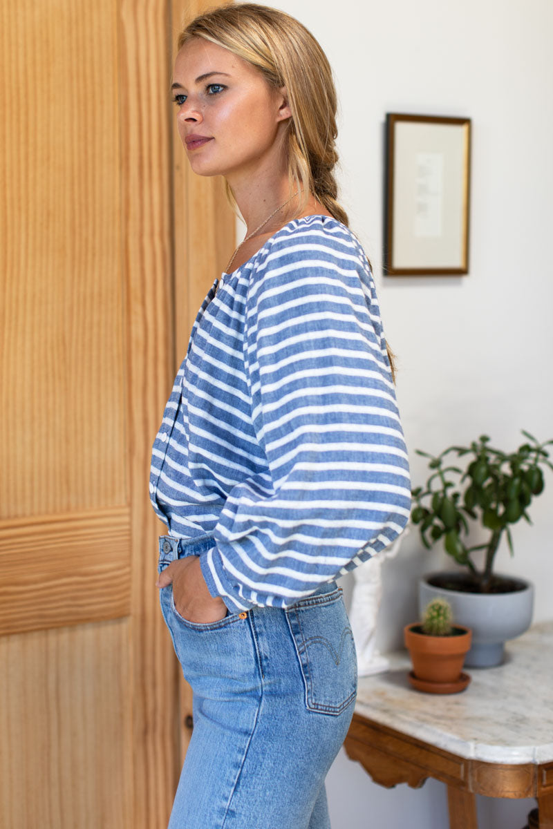 Frances Blouse - Blue + Ivory Sailor Stripe