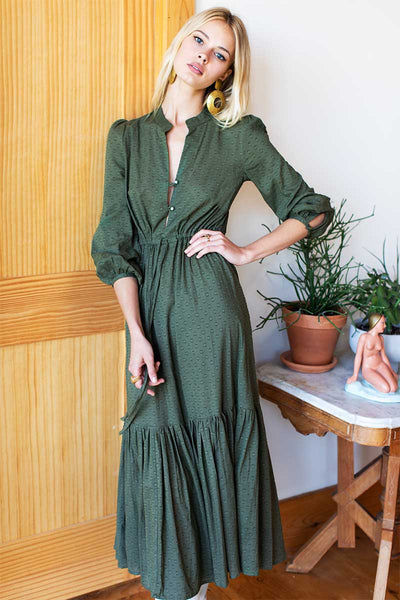 Frances Dress 2 Emerson Organic Moss Swiss - - Dot Fry