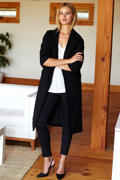 Drop Shoulder Coat - Black Wool - Emerson Fry