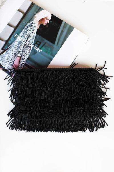 Parker Fringe good Clutch Black NWOT