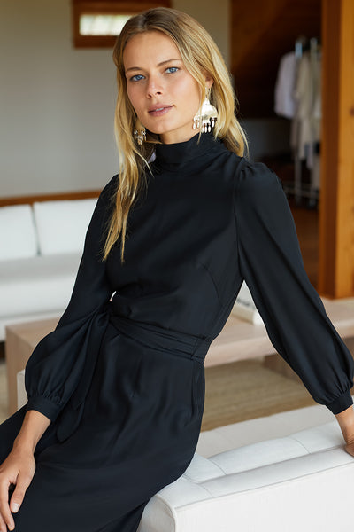 Nina Dress - Black Silk - Emerson Fry