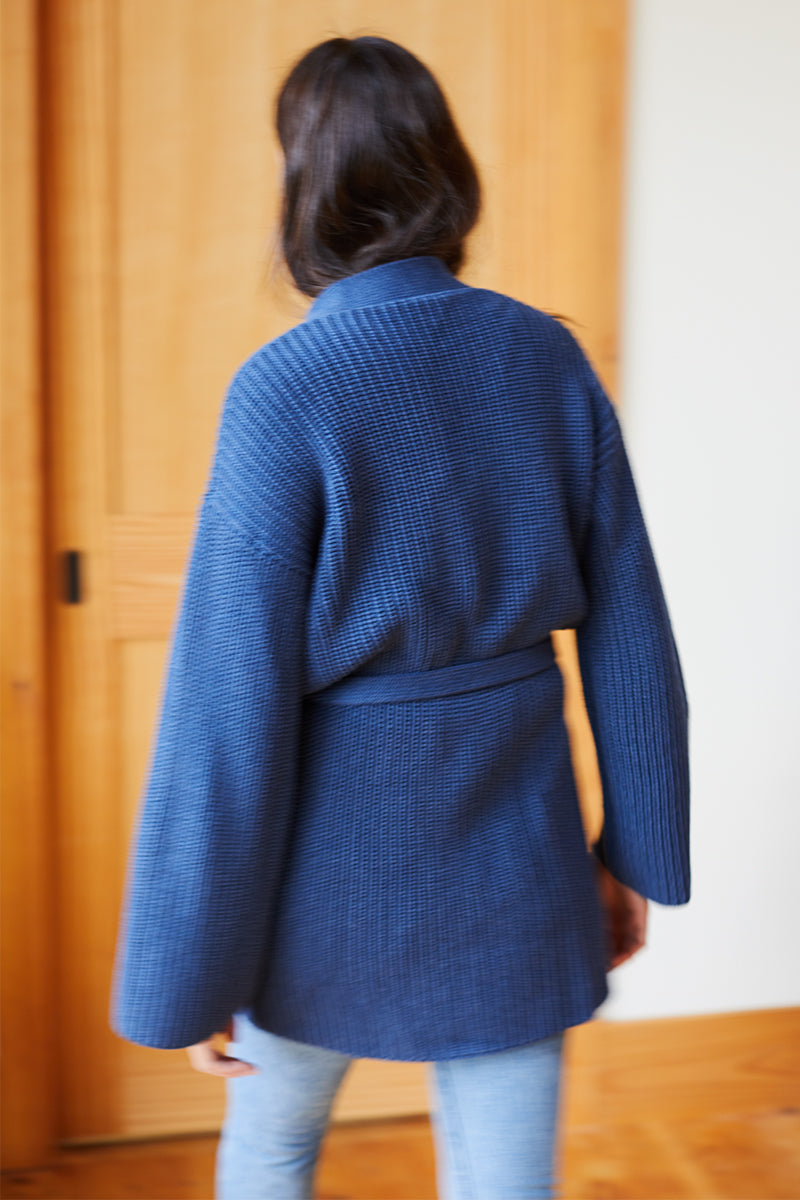 Organic Wrap Sweater Ribbed - Indigo