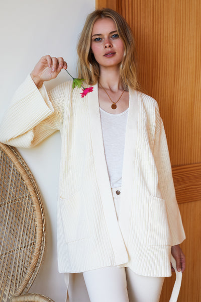 Organic Wrap Sweater Ribbed - Ivory - Emerson Fry