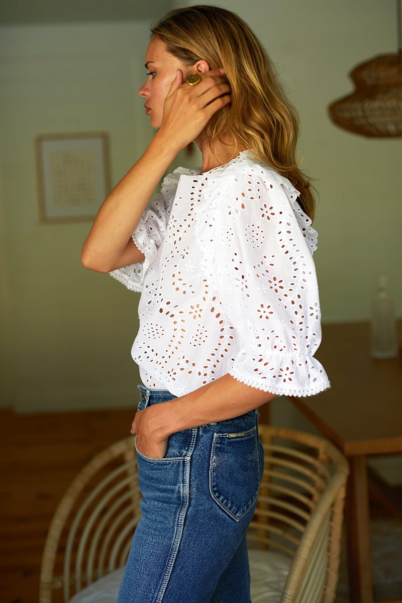 Pearl Blouse - White Eyelet
