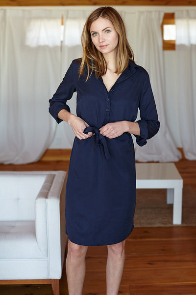 navy blue shirt dress long sleeve Maxi Shirt Dress